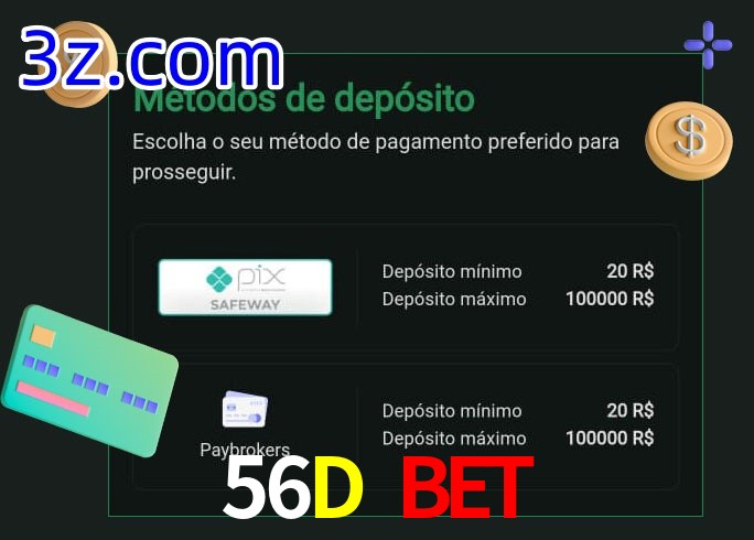 O cassino 56D Bet oferece uma grande variedade de métodos de pagamento